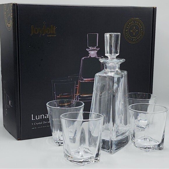 JoyJolt Glassware Luna Whiskey Crystal Decanter‎ And Glass Set of 5 - Picture 16 of 16
